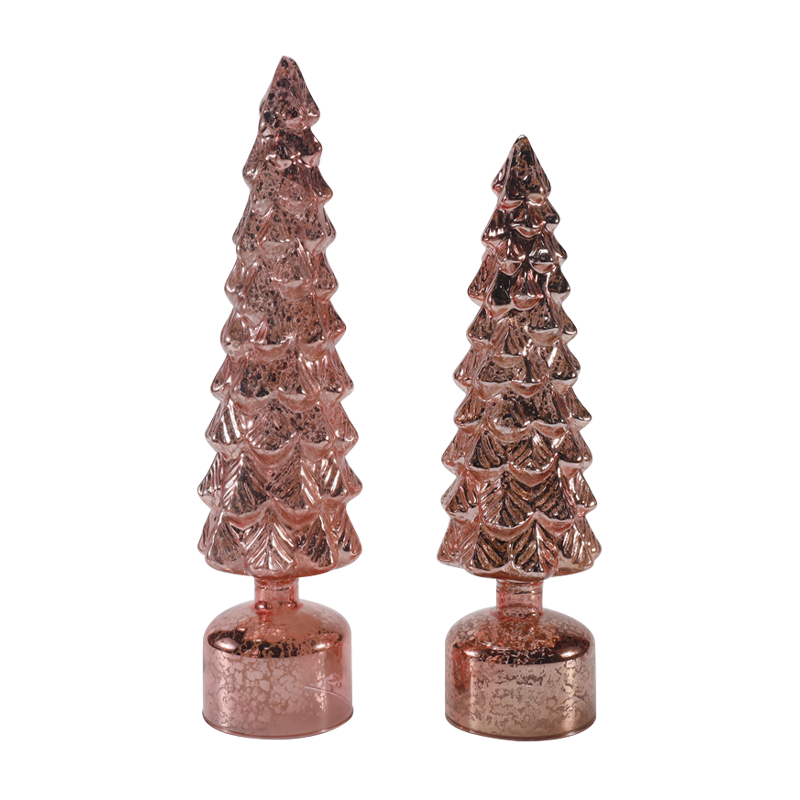 10 × 25 ve 10 × 28 cm LED Işık Yukarı Dönen Noel Cam Ağacı seti Şenlikli Süsler