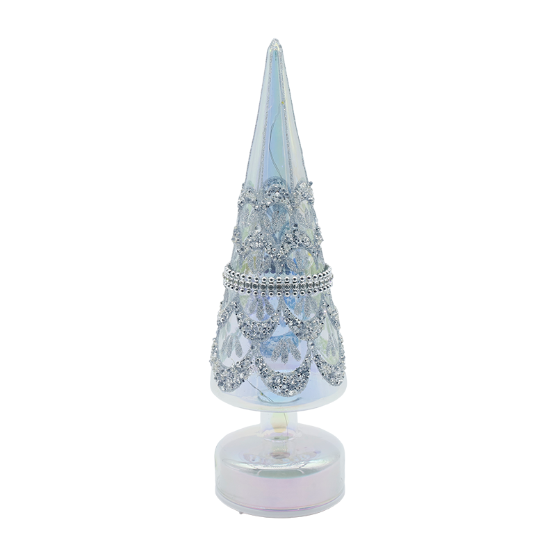10×30cm LED Işıklı Dönen Noel Cam Ağacı Yanardöner Şenlikli Dekor
