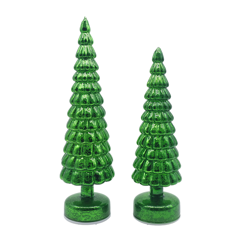 10×38 ve 10×33cm LED Işık Dönen Noel Cam Ağacı Masa Süsleri
