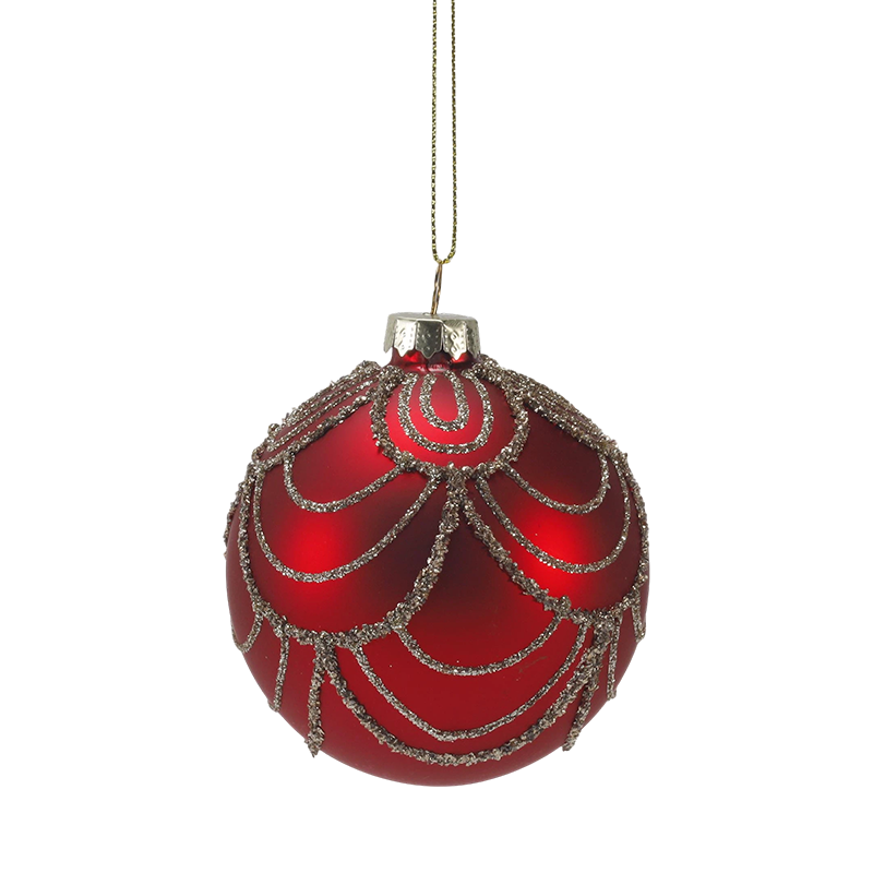 Altın Parıltılı Swirls ile 8 cm Kırmızı Mat Noel Cam top Biblo