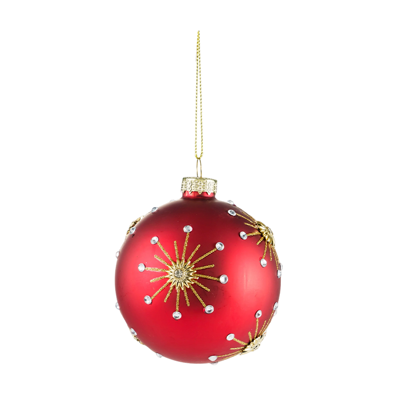 Altın Parıltılı Swirls ile 8 cm Kırmızı Mat Noel Cam top Biblo