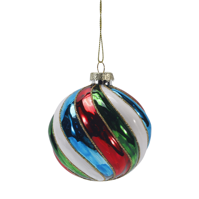 8cm Retro Çizgili Noel Cam Top Süs Seti