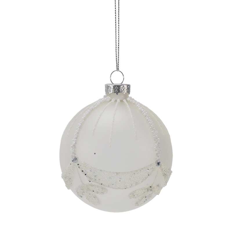 8cm Gelin Boncuklu Beyaz Noel Cam Süsü (Tekli / 3'lü Set)