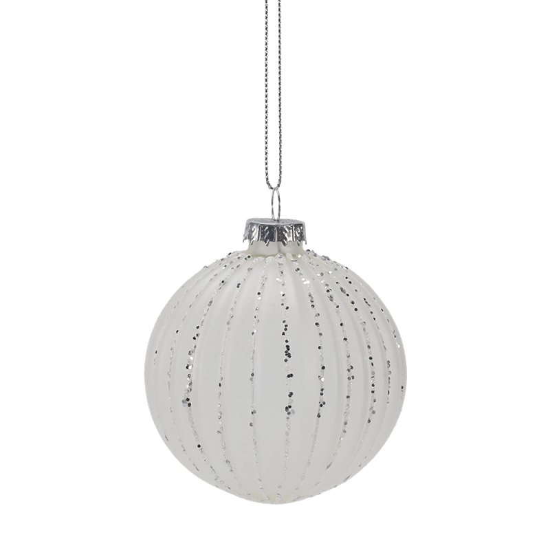 8cm Morandi Şerit Noel Cam Top Süsü (Tekli / 3'lü Set)
