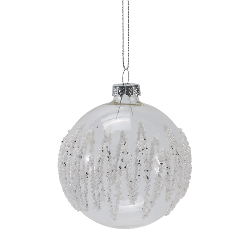 8 cm Saçağı Boncuklu Şeffaf Noel Cam top Süsü (Tek / 3'lü Set)