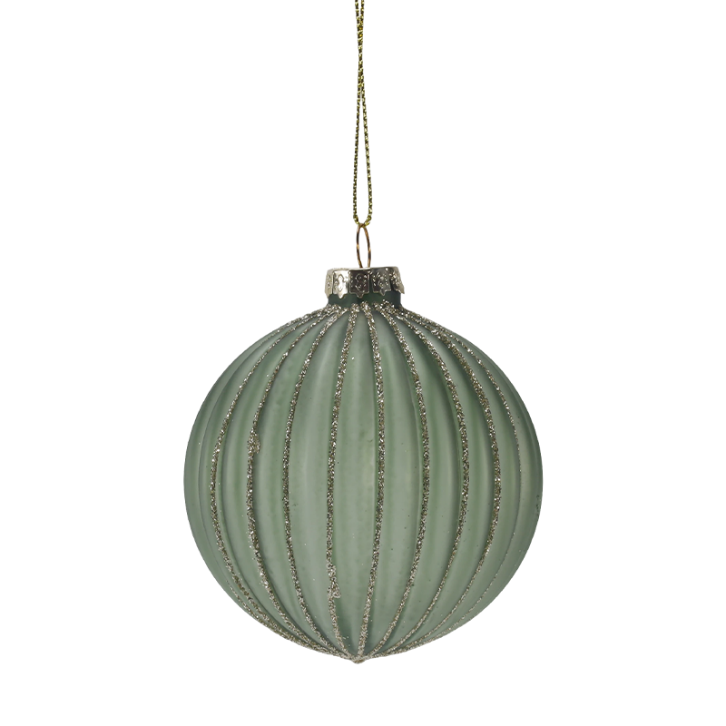 8cm Morandi Şerit Noel Cam Top Süsü (Tekli / 3'lü Set)