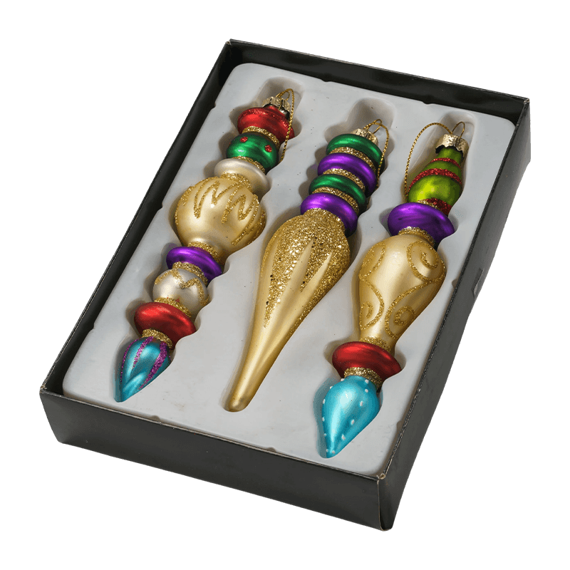 15cm El Üflemeli Finial Noel Cam Süs Seti (3/4 Parça)