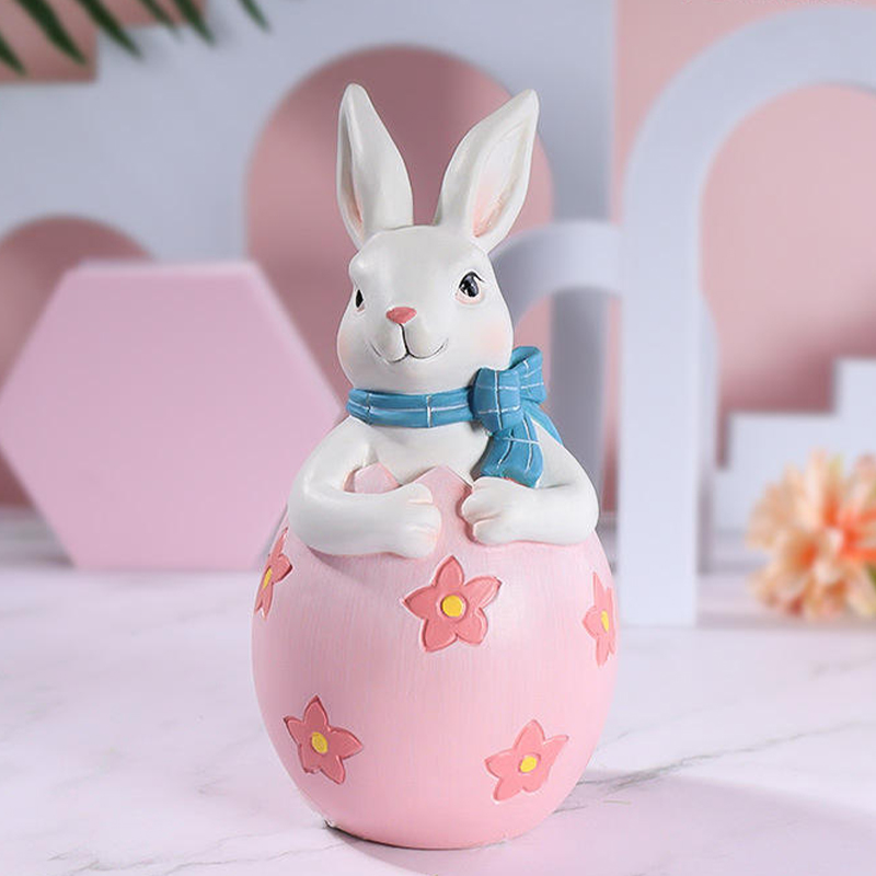 8*16 cm Reçine Paskalya Tavşanı Heykelcik Dekor Seti