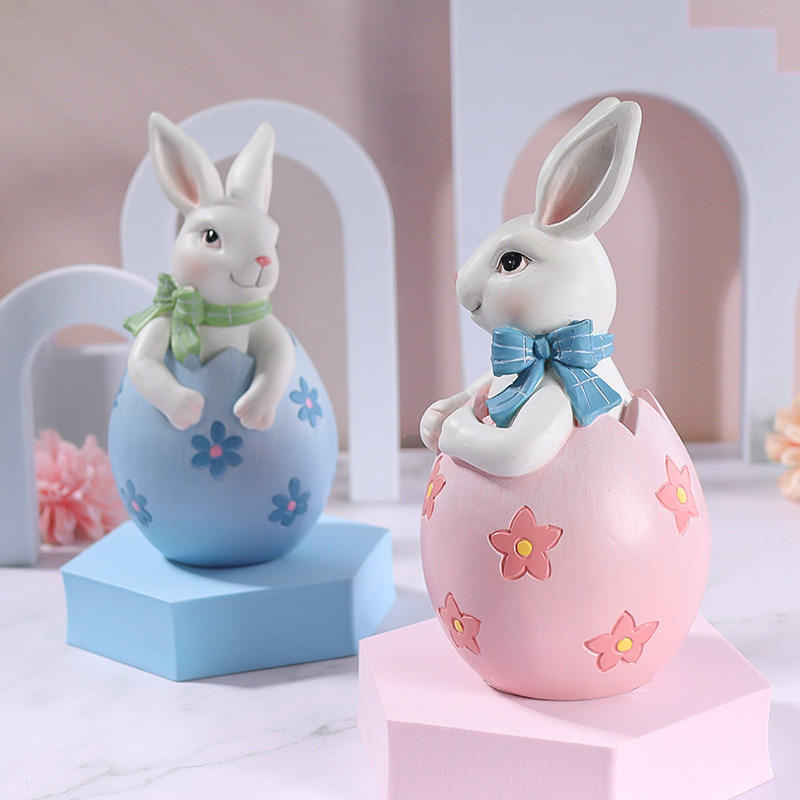 8*16 cm Reçine Paskalya Tavşanı Heykelcik Dekor Seti