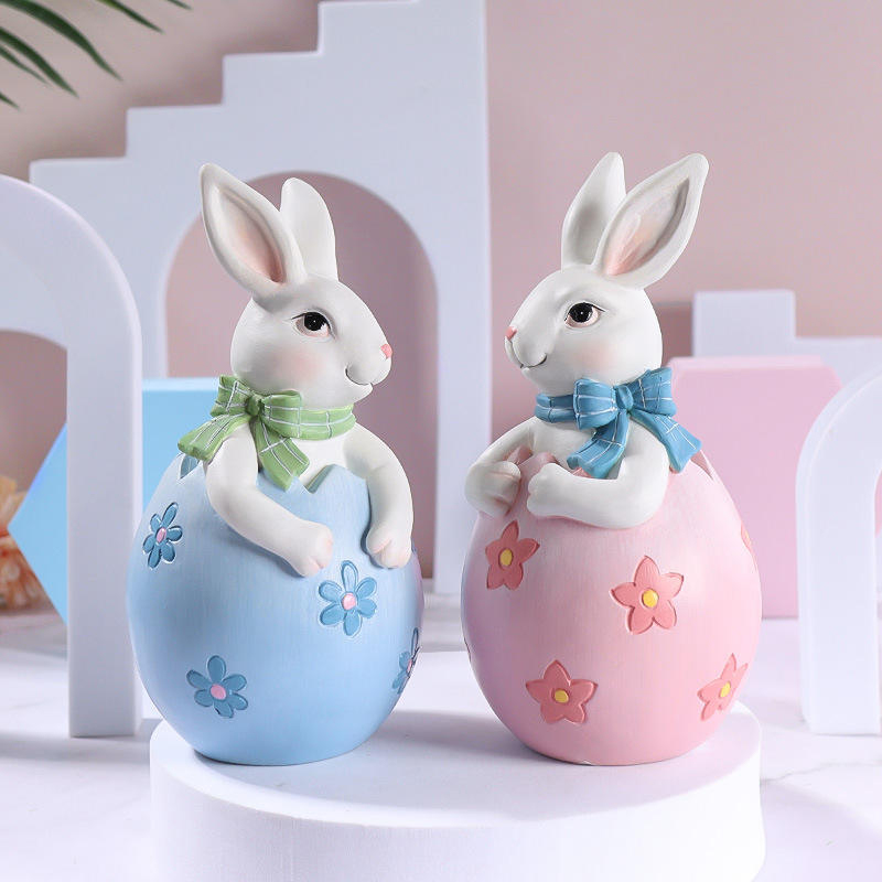8*16 cm Reçine Paskalya Tavşanı Heykelcik Dekor Seti