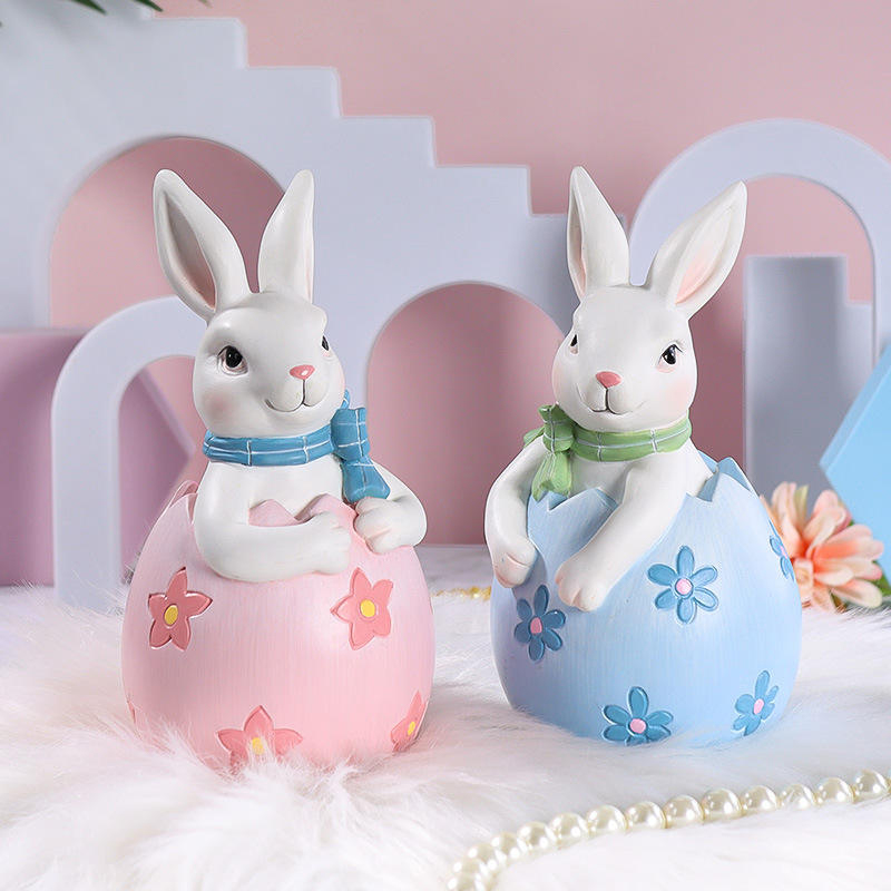 8*16 cm Reçine Paskalya Tavşanı Heykelcik Dekor Seti