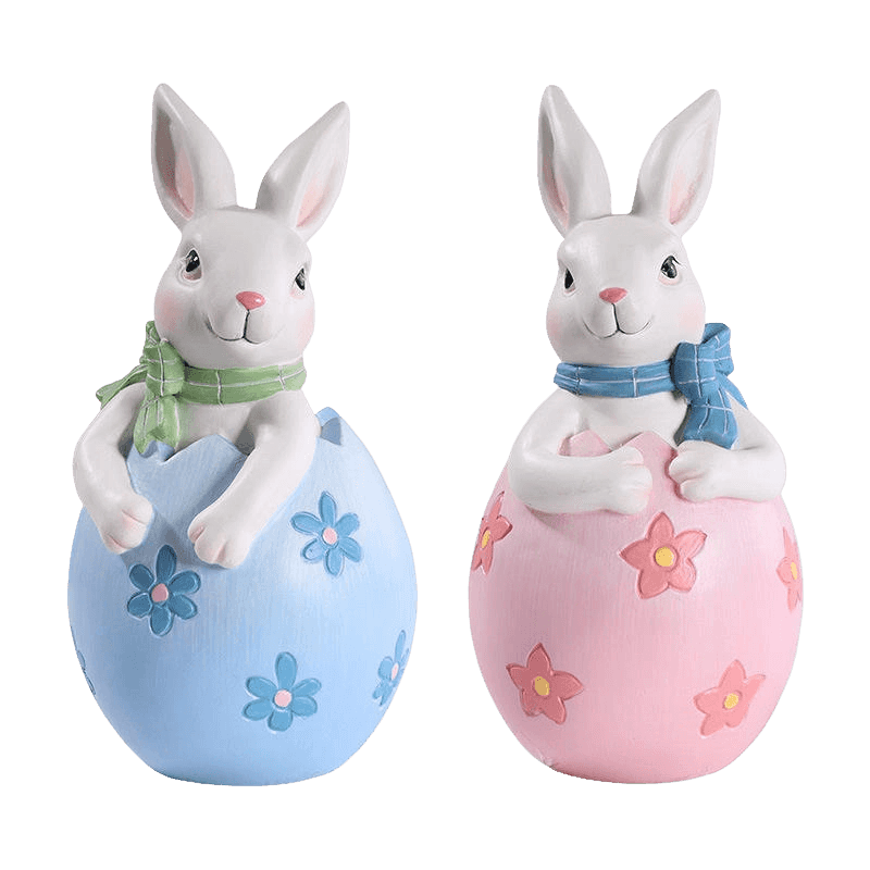 8*16 cm Reçine Paskalya Tavşanı Heykelcik Dekor Seti